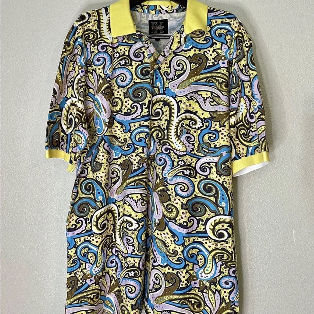 Verse9 Polo Mens Shirt Size 5XL Yellow Paisley
